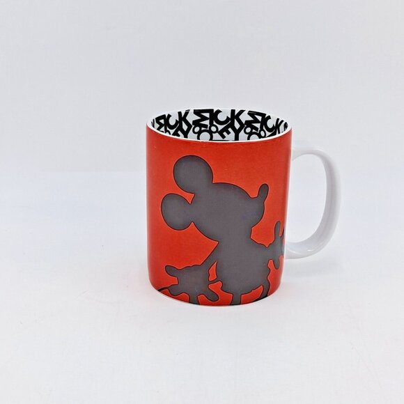 Disney Mickey Mouse Silhouette Mug Red Black Text Print Coffee Cup Minimalist - Picture 2 of 6